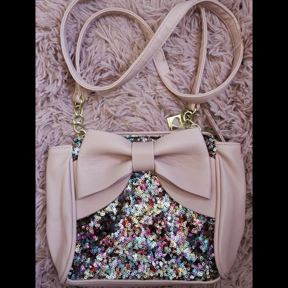 Betsey Johnson sequin bow crossbody bag